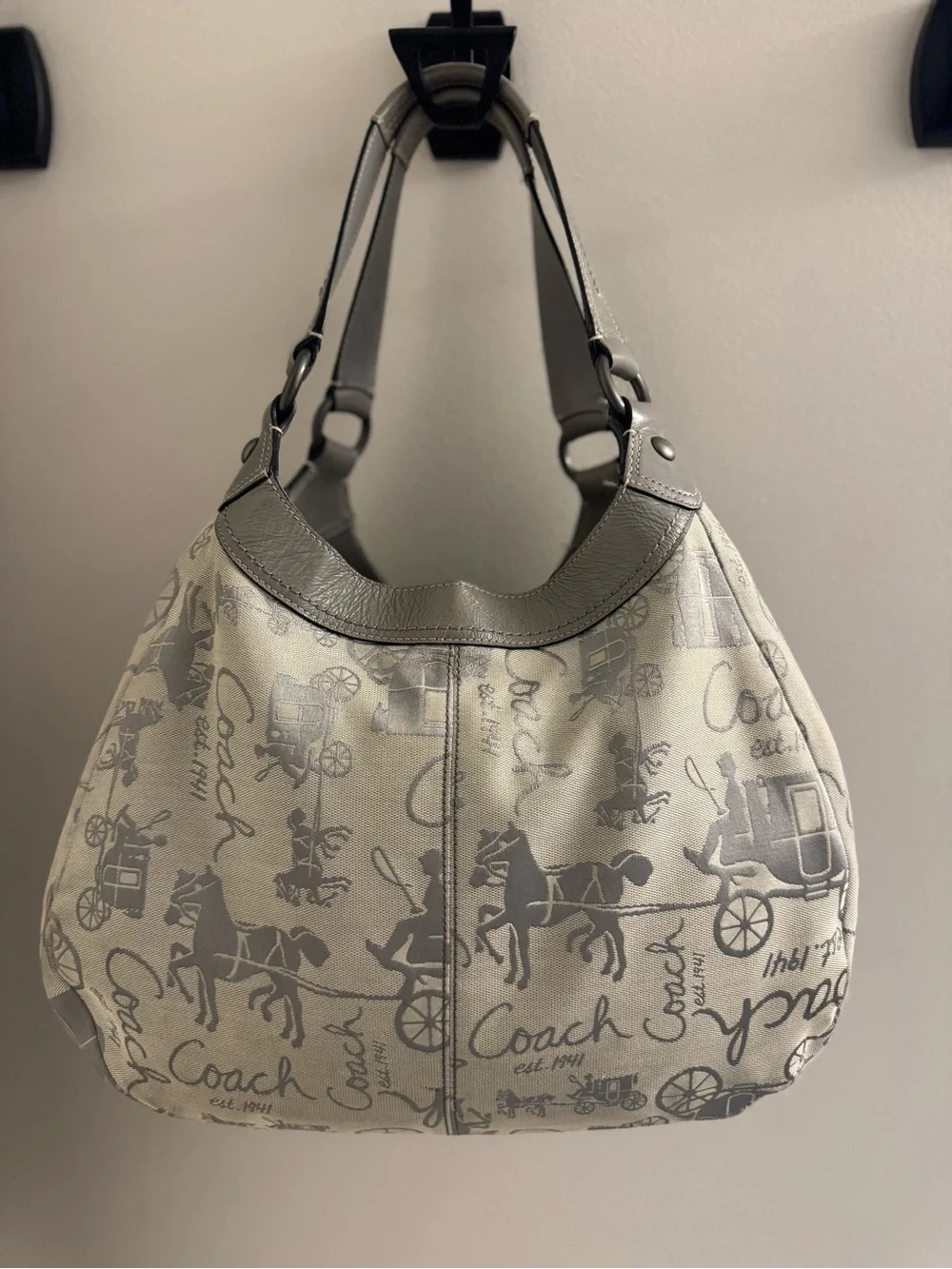 Coach Gray & Cream Signature Canvas Shoulder Bag PINK Lined